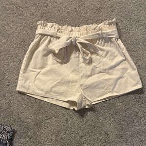 Lulu's High Waist Cream Shorts with Bow